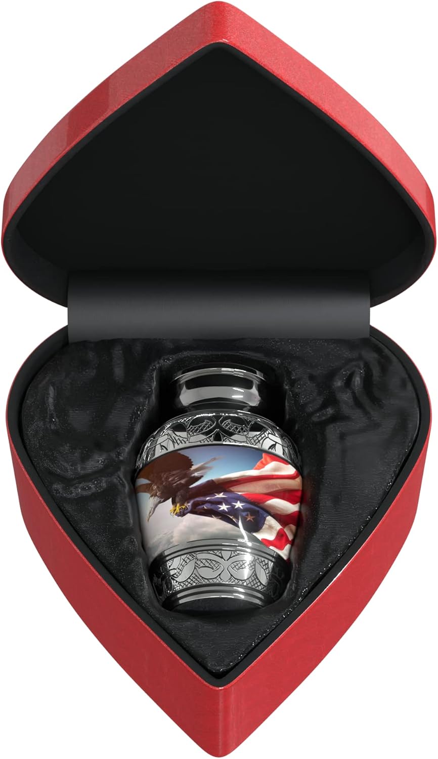 American Flag Small Keepsake Cremation Urn for Human Ashes with Handcrafted Custom Funnel (Red/White/Blue Police/Military/Patriotic) Decorative Eagle Urn