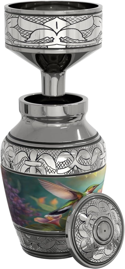 Hummingbird Small Keepsake Cremation Urn for Human Ashes Handcrafted Custom Funnel (Female, Decorative, Women)