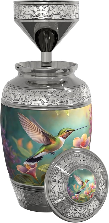 Hummingbird Cremation Urn for Human Ashes Adult Female with Handcrafted Custom Funnel and Vase (Large, Decorative, Women)