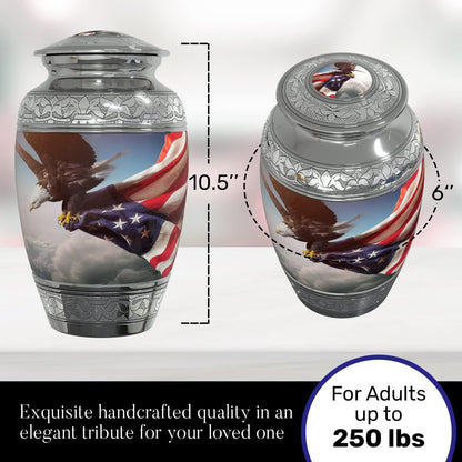 American Flag Large Cremation Urn for Human Ashes with Handcrafted Custom Funnel and Vase (Red/White/Blue Police/Military/Patriotic) Decorative Eagle Urn (American Flag Large Urn with Vase)