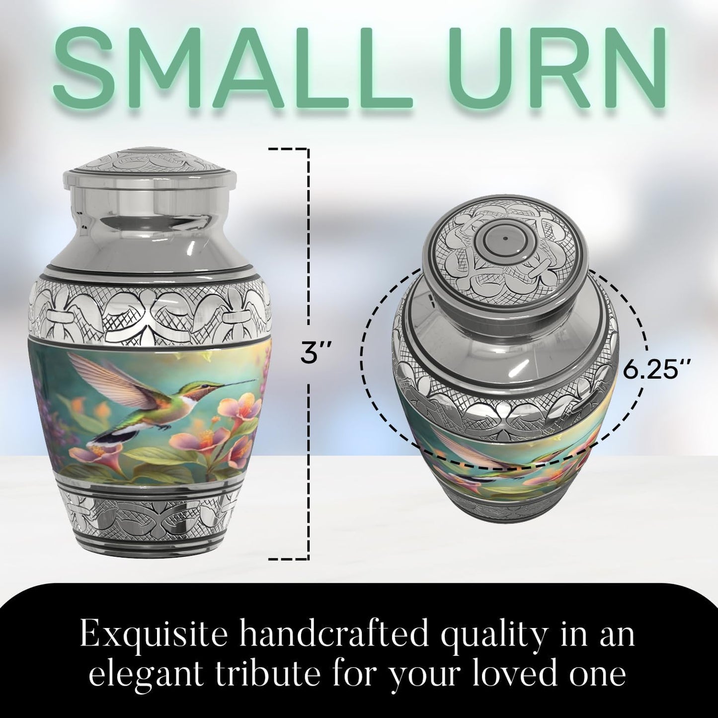 Hummingbird Small Keepsake Cremation Urn for Human Ashes Handcrafted Custom Funnel (Female, Decorative, Women)