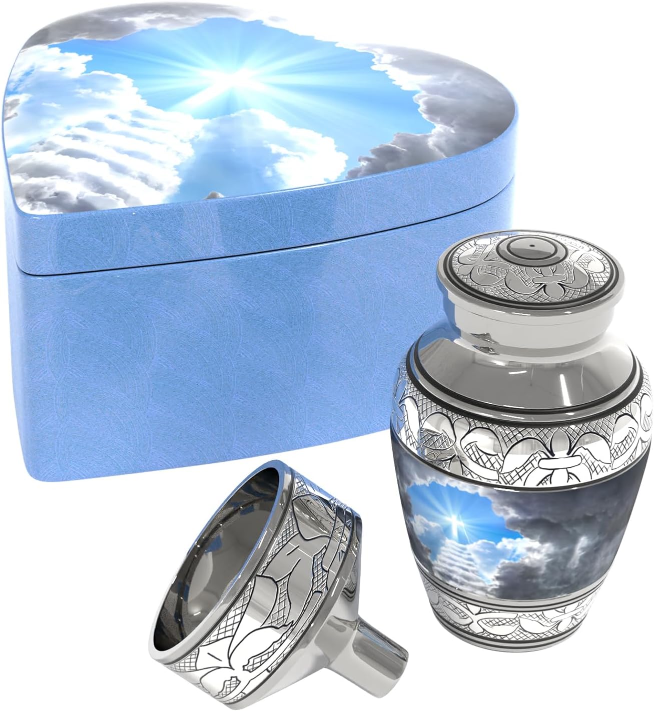 Handcrafted Stairway to Heaven Cross Small Keepsake Cremation Urn for Human Ashes with Custom Funnel (Christian/Catholic Male/Female) Decorative Urn