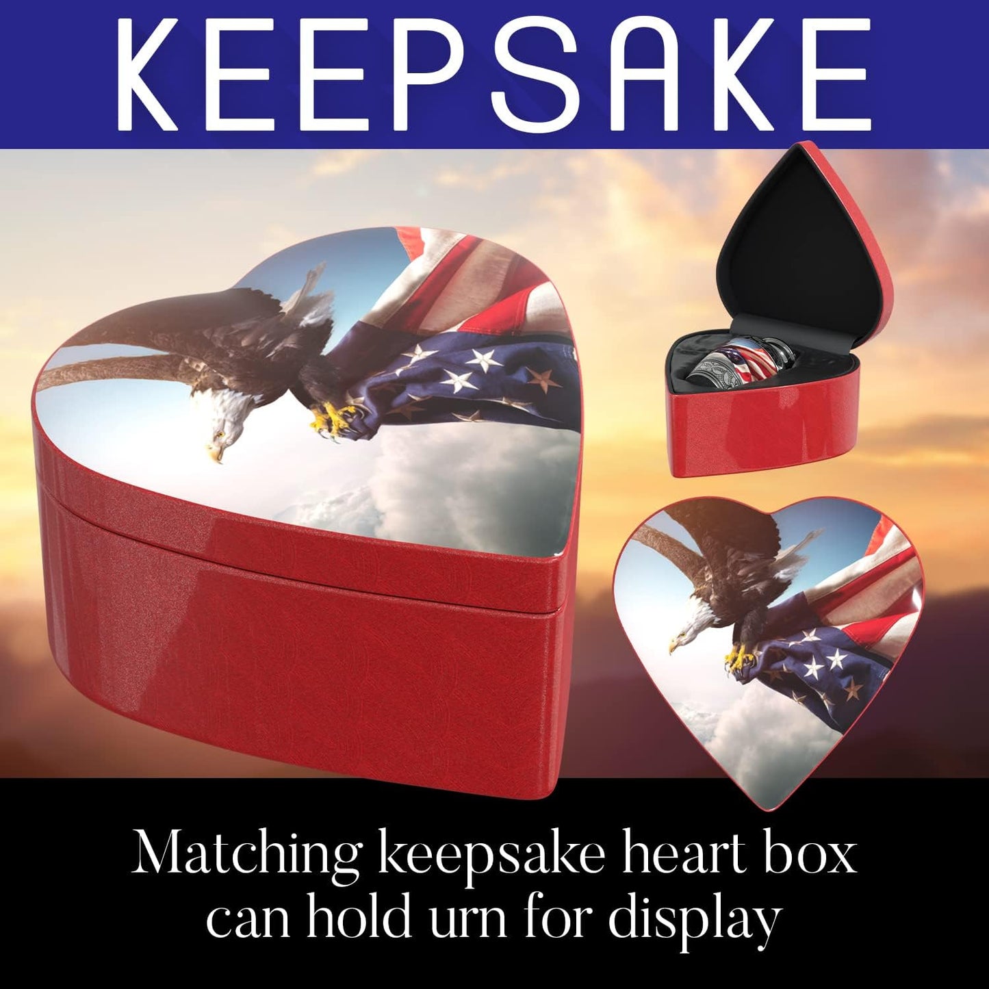 American Flag Small Keepsake Cremation Urn for Human Ashes with Handcrafted Custom Funnel (Red/White/Blue Police/Military/Patriotic) Decorative Eagle Urn