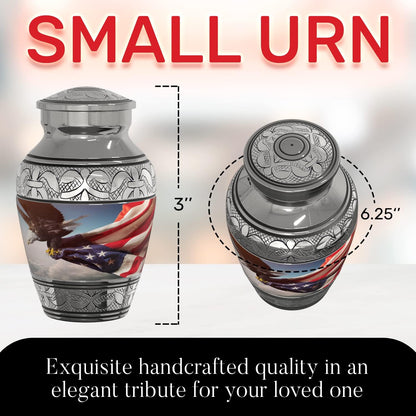 American Flag Small Keepsake Cremation Urn for Human Ashes with Handcrafted Custom Funnel (Red/White/Blue Police/Military/Patriotic) Decorative Eagle Urn